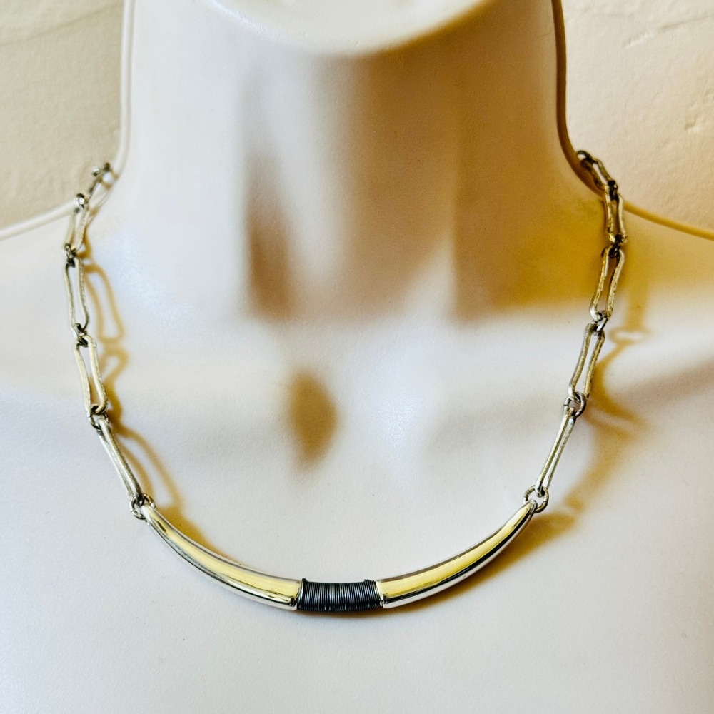 RLM Robert Lee Morris SOHO Scoop Necklace Silver Sculptural Statement‎ Textured